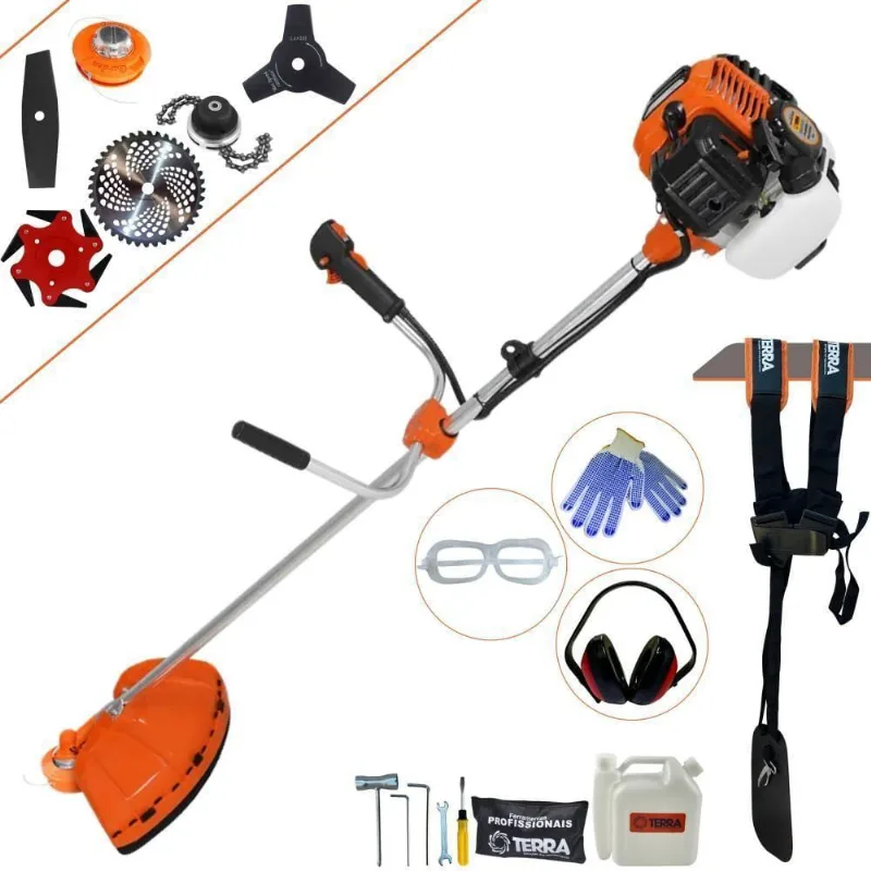 Roçadeira Profissional Lateral Terra Gr520xp À Gasolina 52cc 2t 2,5hp + Faca 2 Pontas 330mm + Faca 3 Pontas 255mm + Fac