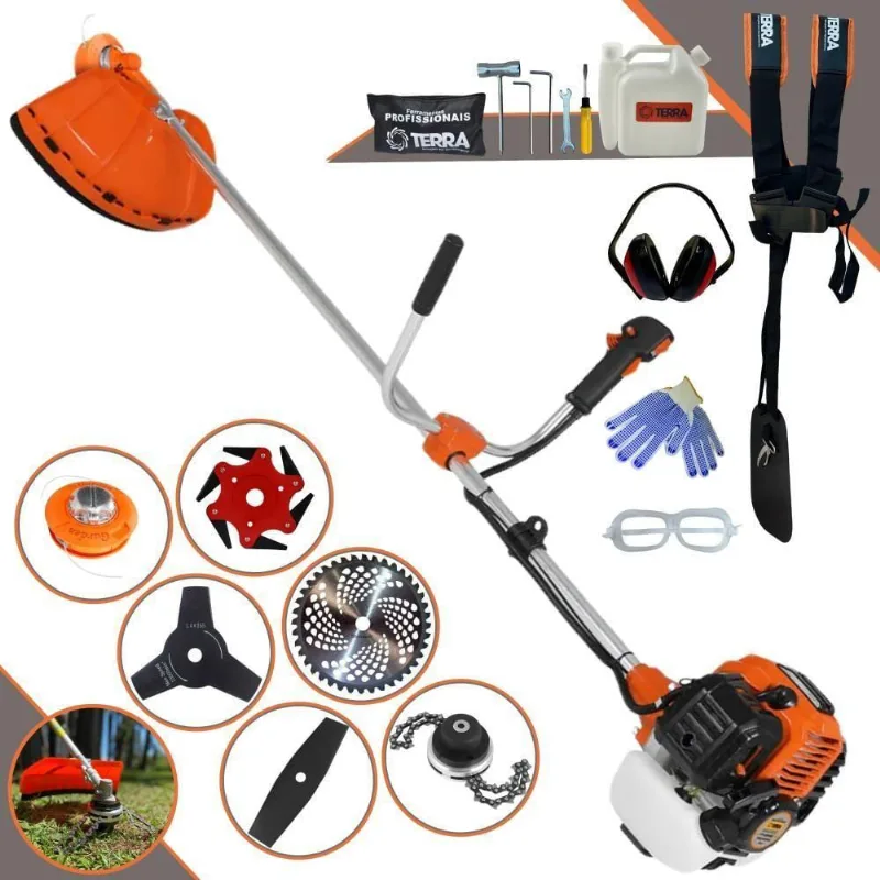 Roçadeira Profissional Lateral Terra Gr520xp À Gasolina 52cc 2t 2,5hp + Faca 2 Pontas 330mm + Faca 3 Pontas 255mm + Fac