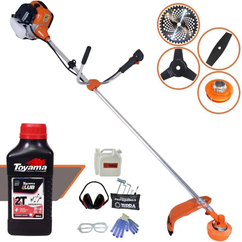 Roçadeira Profissional Lateral Terra Gr520xp À Gasolina 52cc 2t 2,5hp + Faca 2 Pontas Duraline 330mm + Faca 3 Pontas Du