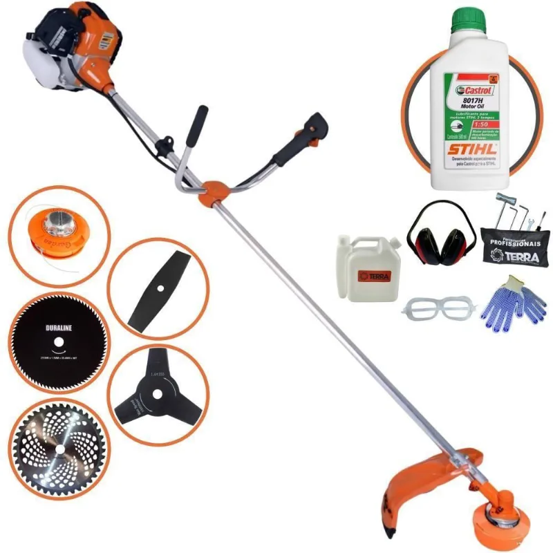 Roçadeira Profissional Lateral Terra Gr520xp À Gasolina 52cc 2t 2,5hp + Faca 2 Pontas 330mm + Faca 3 Pontas 255mm + Fac