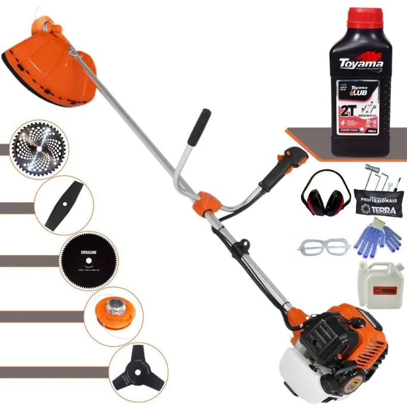 Roçadeira Profissional Terra Gr520xp À Gasolina 52cc 2t 2,5hp + Faca 2 Pontas 330mm + Faca 3 Pontas 255mm + Faca 80 Den