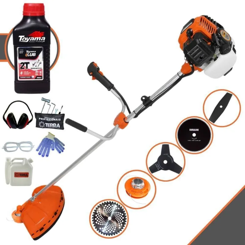 Roçadeira Profissional Terra Gr520xp À Gasolina 52cc 2t 2,5hp + Faca 2 Pontas 330mm + Faca 3 Pontas 255mm + Faca 80 Den