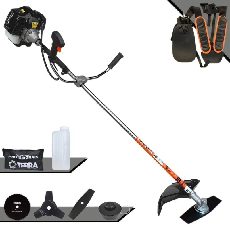 Roçadeira Profissional Lateral Terra Grh520 À Gasolina 52cc 2t 2,5hp + Faca 3 Pontas Duraline 255mm 2,9mm + Faca 80 Den