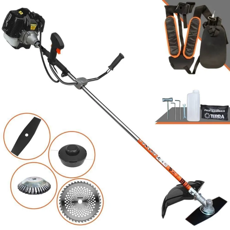 Roçadeira Profissional Lateral Terra Grh520 À Gasolina 52cc 2t 2,5hp + Faca 40 Dentes Duraline 255mm 2mm + Escova Rotat