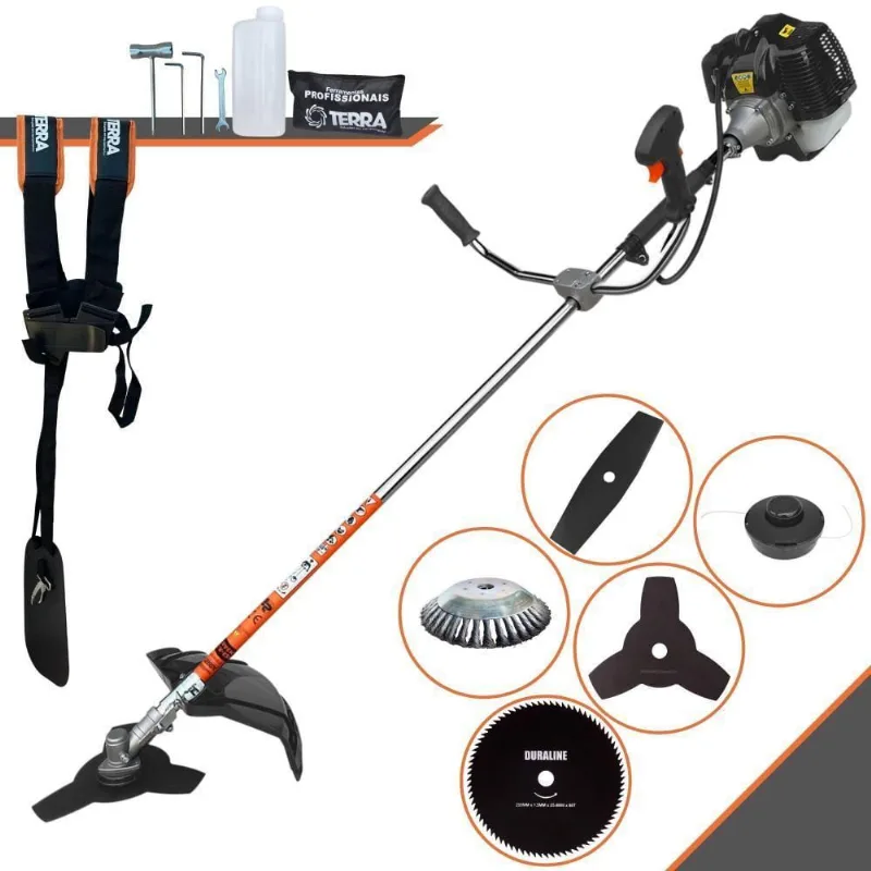 Roçadeira Profissional Lateral Terra Grh430 À Gasolina 43cc 1,7hp + Faca 2 Pontas 330mm 2,7mm + Faca 80 Dentes 255mm 1,