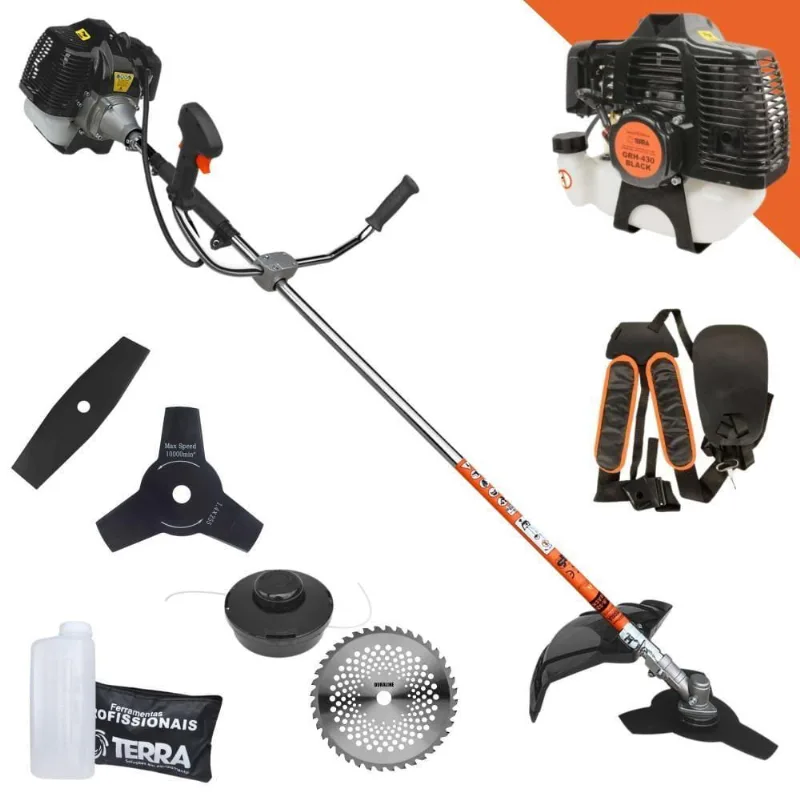 Roçadeira Profissional Lateral Terra Grh430 À Gasolina 43cc 2t 1,7hp + Faca 2 Pontas Duraline 330mm 2,7mm + Faca 40 Den