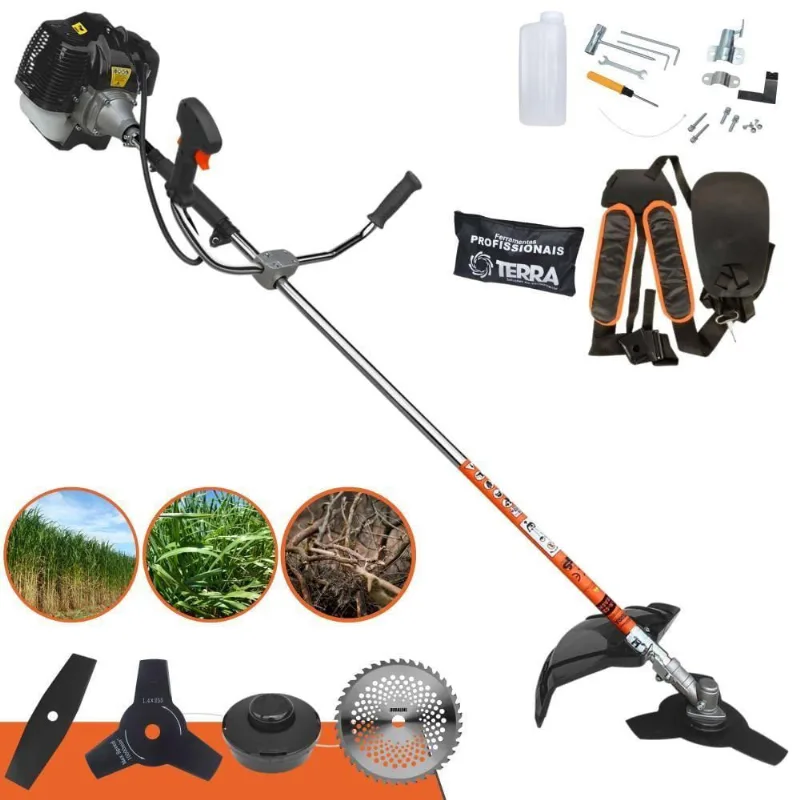 Roçadeira Profissional Lateral Terra Grh430 À Gasolina 43cc 2t 1,7hp + Faca 2 Pontas Duraline 330mm 2,7mm + Faca 40 Den