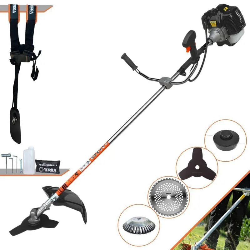Roçadeira Profissional Lateral Terra Grh430 À Gasolina 43cc 1,7hp + Faca 40 Dentes Duraline 255mm 2mm + Escova Rotativa