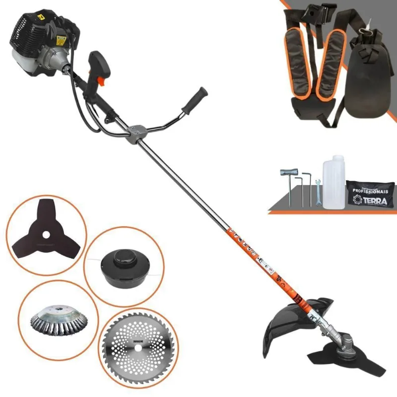Roçadeira Profissional Lateral Terra Grh430 À Gasolina 43cc 1,7hp + Faca 40 Dentes Duraline 255mm 2mm + Escova Rotativa