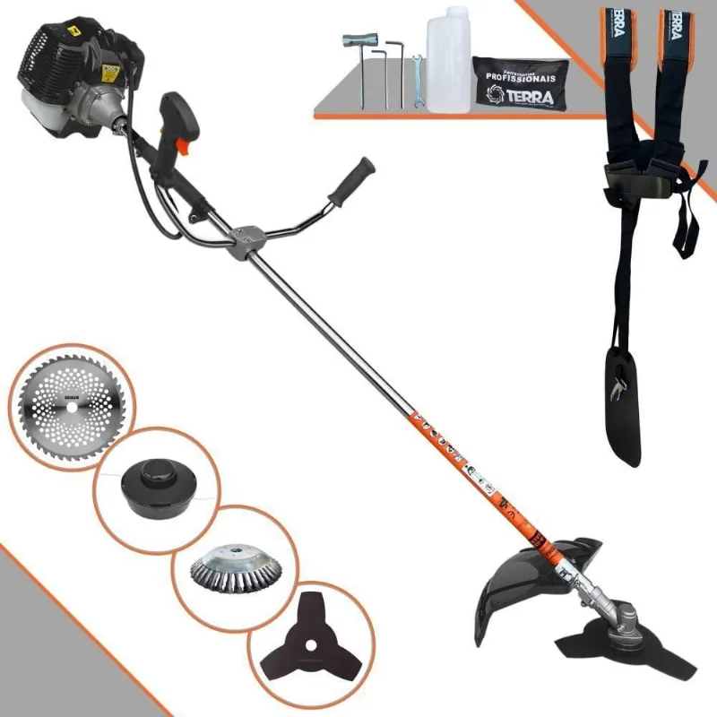 Roçadeira Profissional Lateral Terra Grh430 À Gasolina 43cc 1,7hp + Faca 40 Dentes Duraline 255mm 2mm + Escova Rotativa