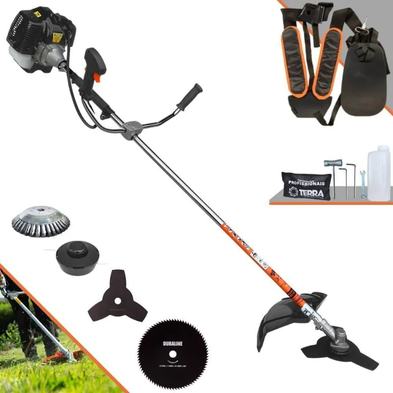 Roçadeira Profissional Lateral Terra Grh430 À Gasolina 43cc 1,7hp + Faca 80 Dentes Duraline 255mm 1,5mm + Escova Rotati