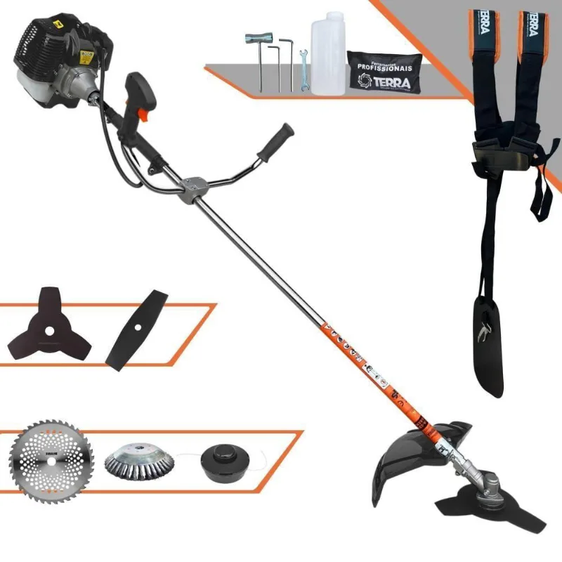 Roçadeira Profissional Lateral Terra Grh430 À Gasolina 43cc 1,7hp + Faca 2 Pontas 330mm 2,7mm + Faca 40 Dentes 255mm 2m