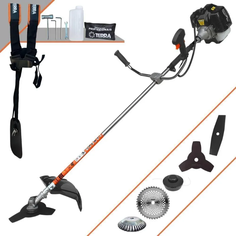 Roçadeira Profissional Lateral Terra Grh430 À Gasolina 43cc 1,7hp + Faca 2 Pontas 330mm 2,7mm + Faca 40 Dentes 255mm 2m