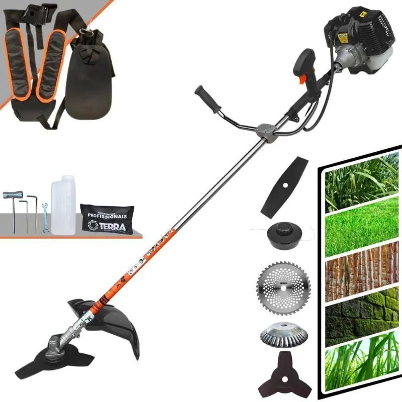 Roçadeira Profissional Lateral Terra Grh430 À Gasolina 43cc 1,7hp + Faca 2 Pontas 330mm 2,7mm + Faca 40 Dentes 255mm 2m