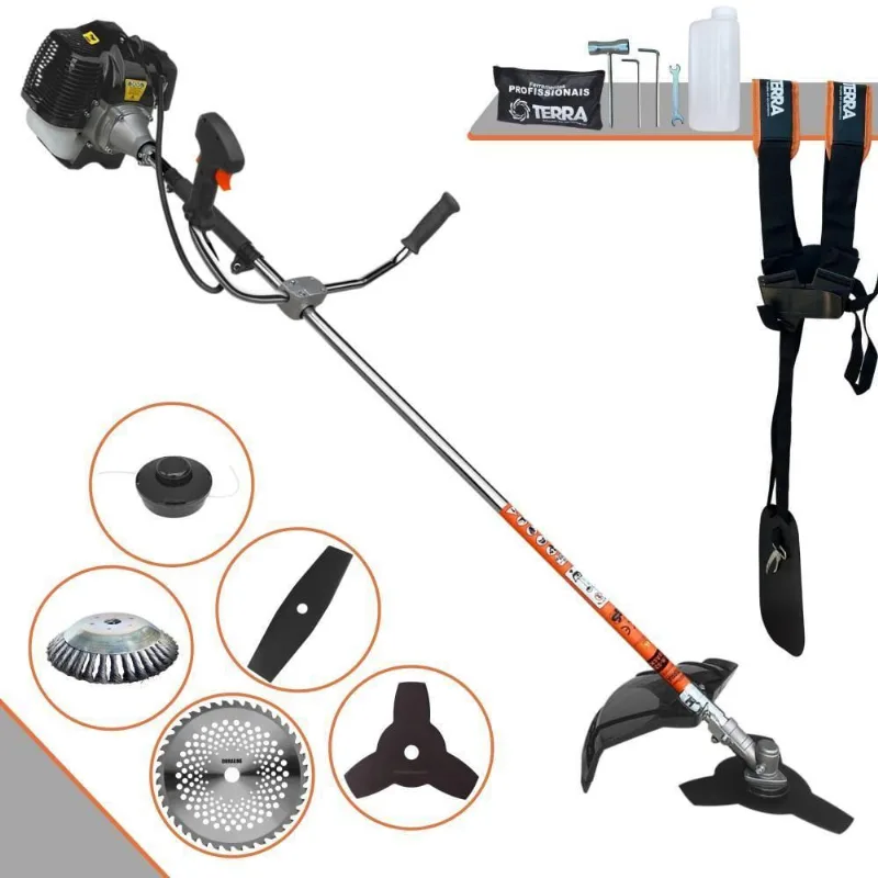 Roçadeira Profissional Lateral Terra Grh430 À Gasolina 43cc 1,7hp + Faca 2 Pontas 330mm 2,7mm + Faca 40 Dentes 255mm 2m