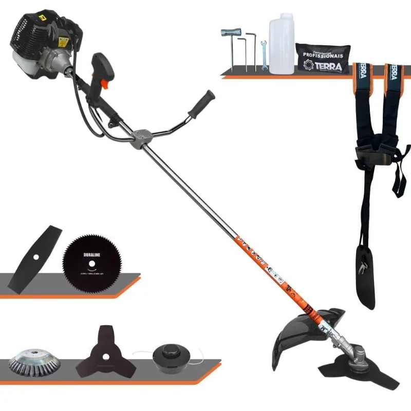 Roçadeira Profissional Lateral Terra Grh430 À Gasolina 43cc 1,7hp + Faca 2 Pontas 330mm 2,7mm + Faca 80 Dentes 255mm 1,