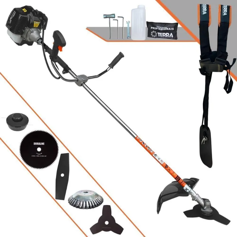 Roçadeira Profissional Lateral Terra Grh430 À Gasolina 43cc 1,7hp + Faca 2 Pontas 330mm 2,7mm + Faca 80 Dentes 255mm 1,
