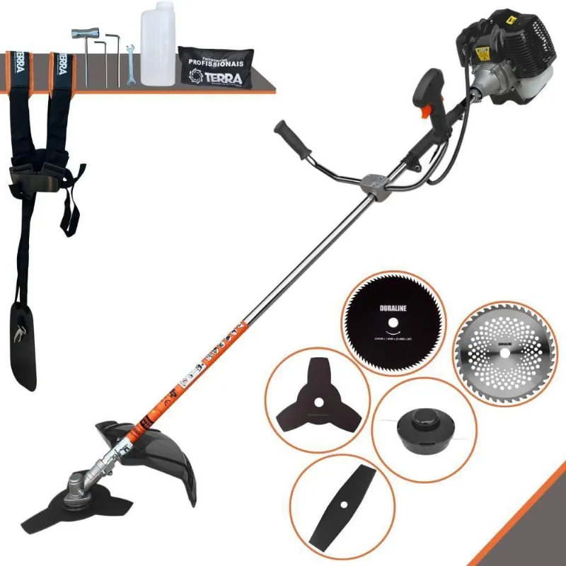 Roçadeira Profissional Lateral Terra Grh430 À Gasolina 43cc 1,7hp + Faca 2 Pontas 330mm 2,7mm + Faca 40 Dentes 255mm 2m