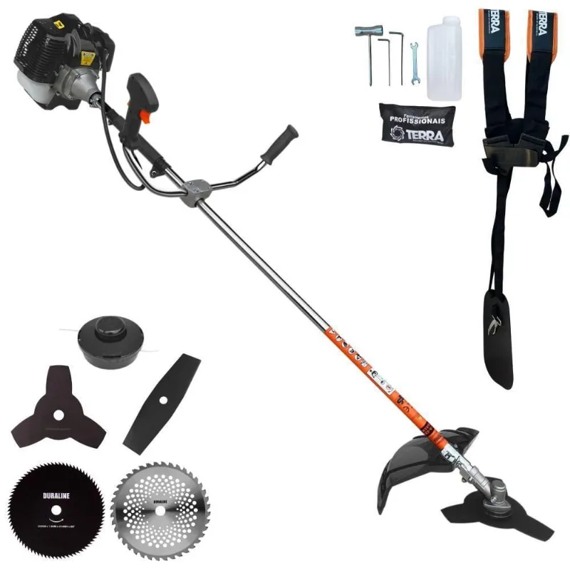 Roçadeira Profissional Lateral Terra Grh430 À Gasolina 43cc 1,7hp + Faca 2 Pontas 330mm 2,7mm + Faca 40 Dentes 255mm 2m