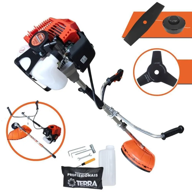 Roçadeira Profissional Lateral Terra Grhb430 À Gasolina 43cc 2t 1,7hp + Faca 3 Pontas Duraline 255mm 2,9mm - 255253pju