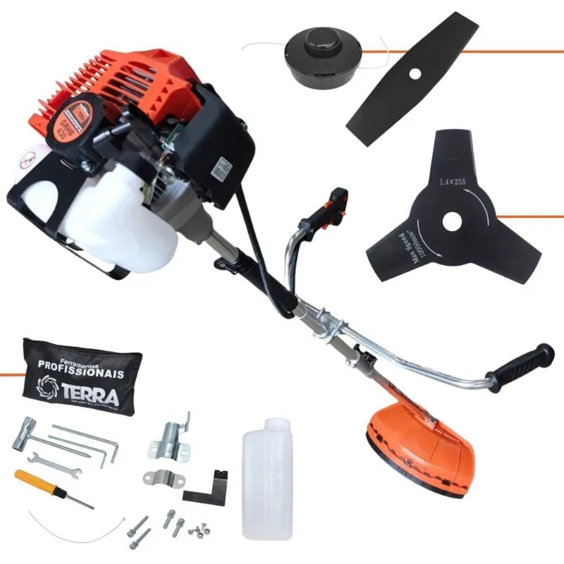 Roçadeira Profissional Lateral Terra Grhb430 À Gasolina 43cc 2t 1,7hp + Faca 3 Pontas Duraline 255mm 2,9mm - 255253pju