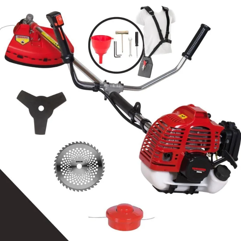Roçadeira Profissional Lateral Kawashima Kw52l À Gasolina 52cc 2,5hp Com Faca 3 Pontas + Faca 40 Dentes Duraline 255mm