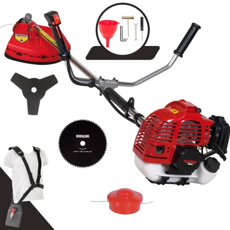 Roçadeira Profissional Lateral Kawashima Kw52l À Gasolina 52c 2,5hp Com Faca 3 Pontas + Faca 80 Dentes Duraline 255mm 1