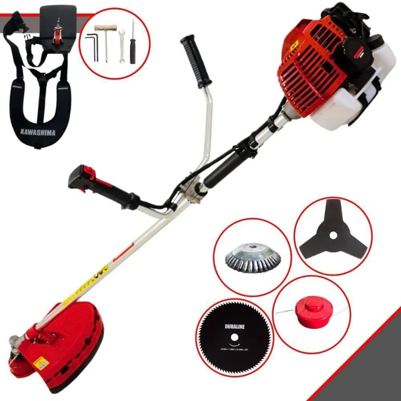 Roçadeira Profissional Lateral Kawashima Kw52l À Gasolina 52c 2,5hp + Faca 80 Dentes Duraline 255mm 1,5mm + Escova Rota