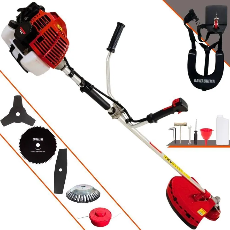 Roçadeira Profissional Lateral Kawashima Kw52l À Gasolina 52c 2,5hp + Faca 2 Pontas 330mm + Faca 80 Dentes 255mm + Esco
