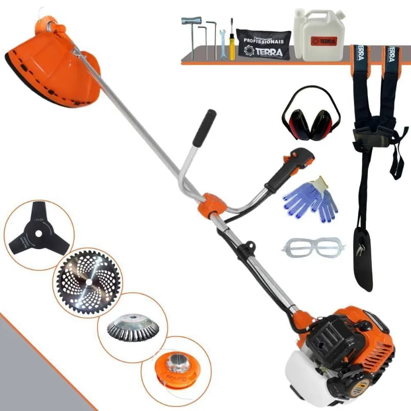 Roçadeira Profissional Lateral Terra Gr520xp À Gasolina 52cc 2t 2,5hp + Faca 3 Pontas 255mm 2,9mm + Escova Rotativa 38