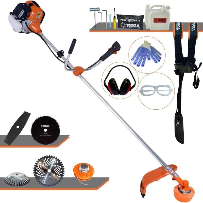 Roçadeira Profissional Lateral Terra Gr520xp À Gasolina 52cc 2t 2,5hp + Faca 2 Pontas 330mm + Faca 80 Dentes 255mm + Es
