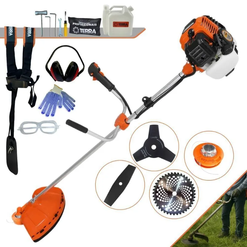 Roçadeira Profissional Lateral Terra Gr520xp À Gasolina 52cc 2t 2,5hp + Faca 2 Pontas Duraline 330mm + Faca 3 Pontas Du