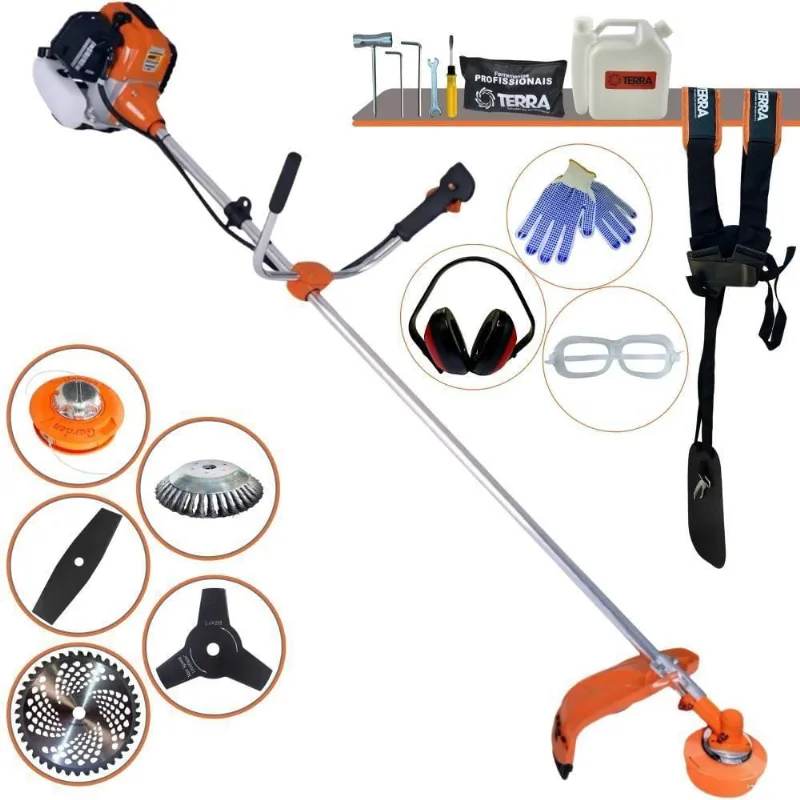 Roçadeira Profissional Lateral Terra Gr520xp À Gasolina 52cc 2t 2,5hp + Faca 2 Pontas 330mm + Faca 3 Pontas 255mm + Esc