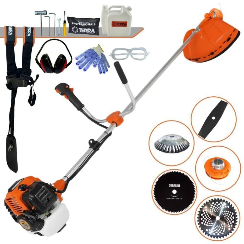 Roçadeira Profissional Lateral Terra Gr520xp À Gasolina 52cc 2t 2,5hp + Faca 2 Pontas 330mm + Faca 80 Dentes 255mm + Es