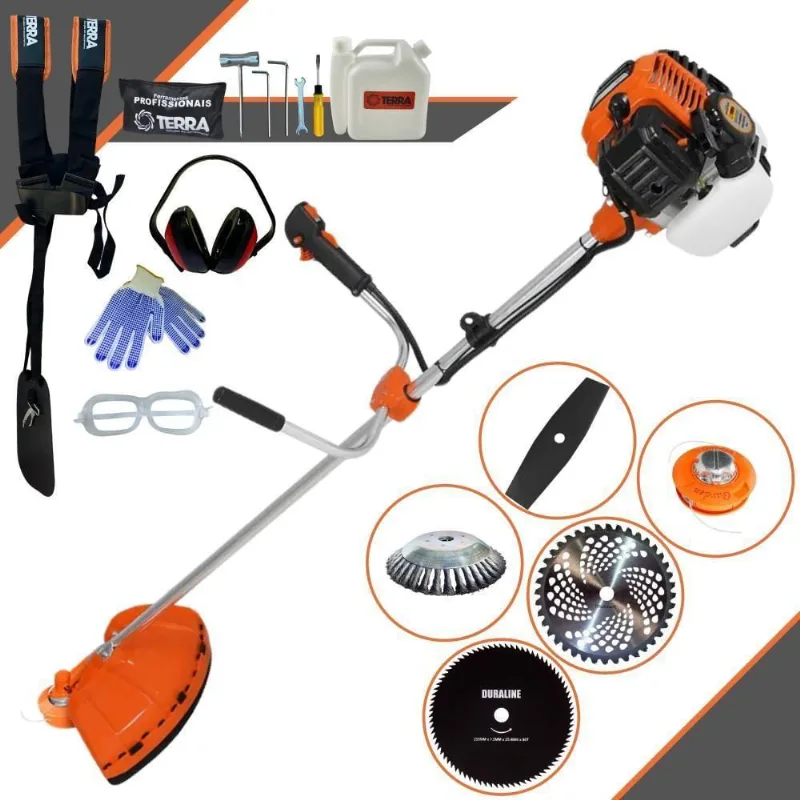Roçadeira Profissional Lateral Terra Gr520xp À Gasolina 52cc 2t 2,5hp + Faca 2 Pontas 330mm + Faca 80 Dentes 255mm + Es