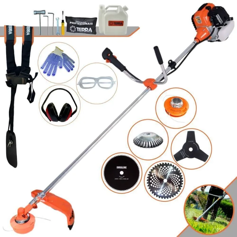 Roçadeira Profissional Lateral Terra Gr520xp À Gasolina 52cc 2t 2,5hp + Faca 3 Pontas 255mm + Faca 80 Dentes 255mm + Es