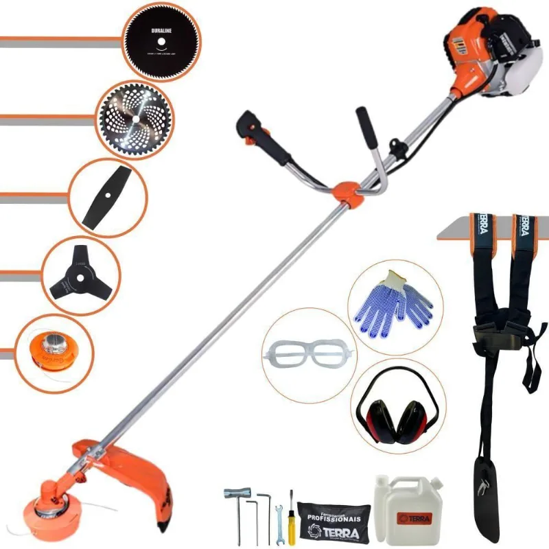 Roçadeira Profissional Lateral Terra Gr520xp À Gasolina 52cc 2t 2,5hp + Faca 2 Pontas 330mm + Faca 3 Pontas 255mm + Fac