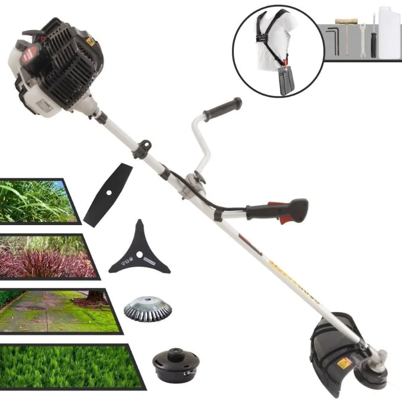 Roçadeira Profissional Lateral Kawashima Kw52le À Gasolina 52c 2,5hp 2t + Faca 2 Pontas Duraline 330mm + Escova Rotativ