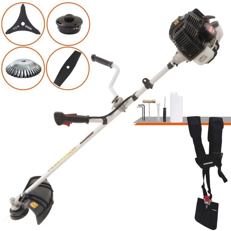 Roçadeira Profissional Lateral Kawashima Kw52le À Gasolina 52c 2,5hp 2t + Faca 2 Pontas Duraline 330mm + Escova Rotativ