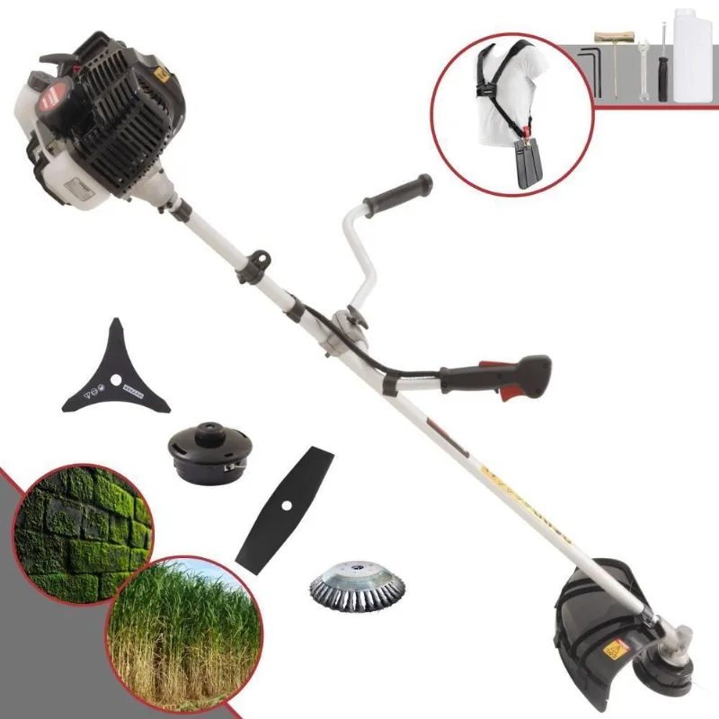 Roçadeira Profissional Lateral Kawashima Kw52le À Gasolina 52c 2,5hp 2t + Faca 2 Pontas Duraline 330mm + Escova Rotativ