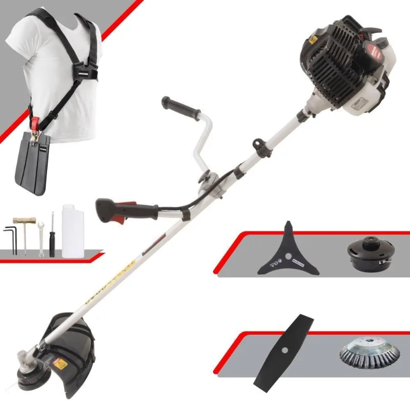 Roçadeira Profissional Lateral Kawashima Kw52le À Gasolina 52c 2,5hp 2t + Faca 2 Pontas Duraline 330mm + Escova Rotativ