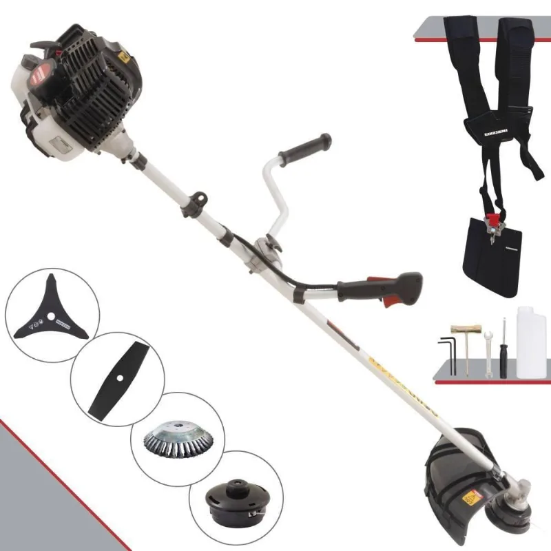 Roçadeira Profissional Lateral Kawashima Kw52le À Gasolina 52c 2,5hp 2t + Faca 2 Pontas Duraline 330mm + Escova Rotativ