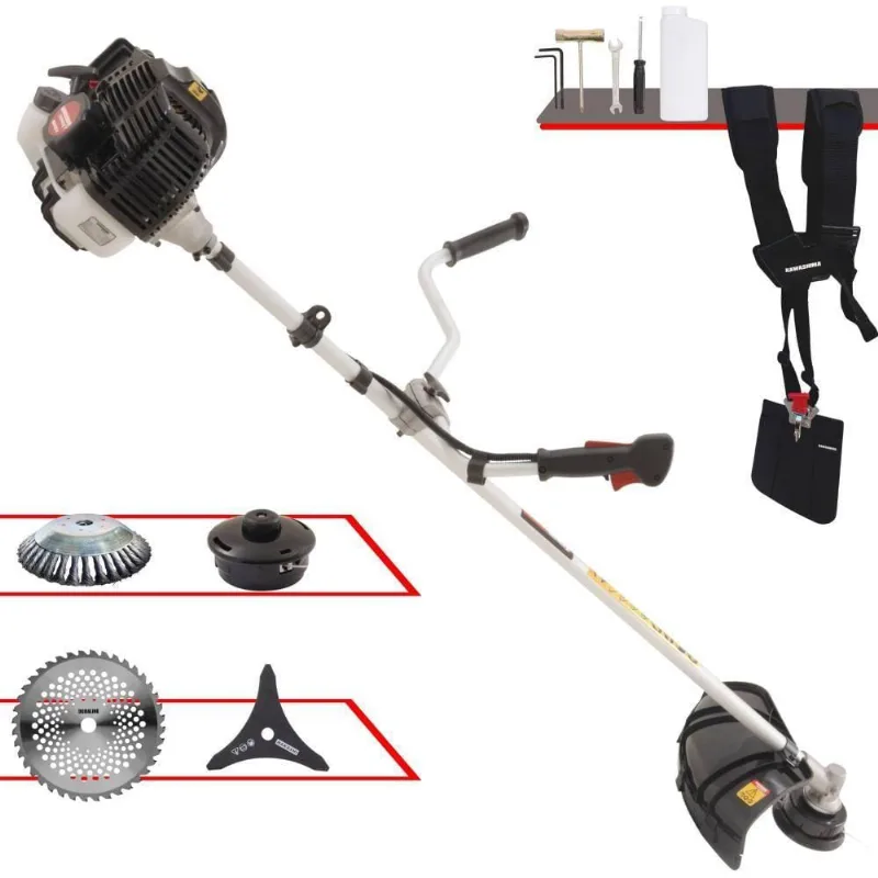 Roçadeira Profissional Lateral Kawashima Kw52le À Gasolina 52c 2,5hp 2t + Faca 40 Dentes Duraline 255mm + Escova Rotati