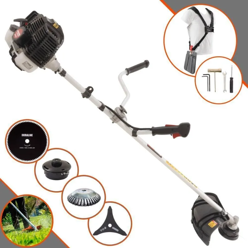 Roçadeira Profissional Lateral Kawashima Kw52le À Gasolina 52c 2,5hp 2t + Faca 80 Dentes Duraline 255mm + Escova Rotati