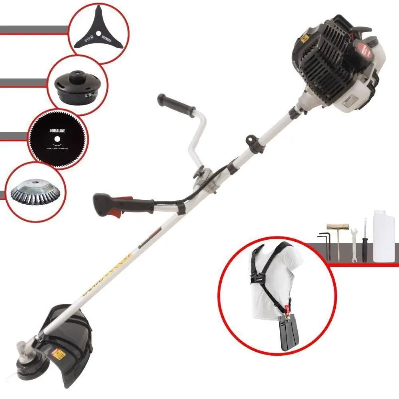 Roçadeira Profissional Lateral Kawashima Kw52le À Gasolina 52c 2,5hp 2t + Faca 80 Dentes Duraline 255mm + Escova Rotati