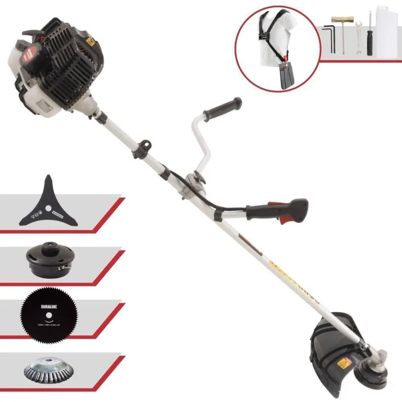 Roçadeira Profissional Lateral Kawashima Kw52le À Gasolina 52c 2,5hp 2t + Faca 80 Dentes Duraline 255mm + Escova Rotati