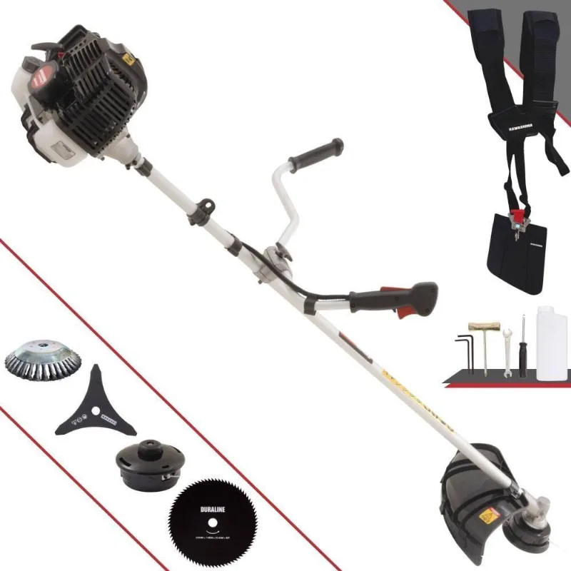 Roçadeira Profissional Lateral Kawashima Kw52le À Gasolina 52c 2,5hp 2t + Faca 80 Dentes Duraline 255mm + Escova Rotati