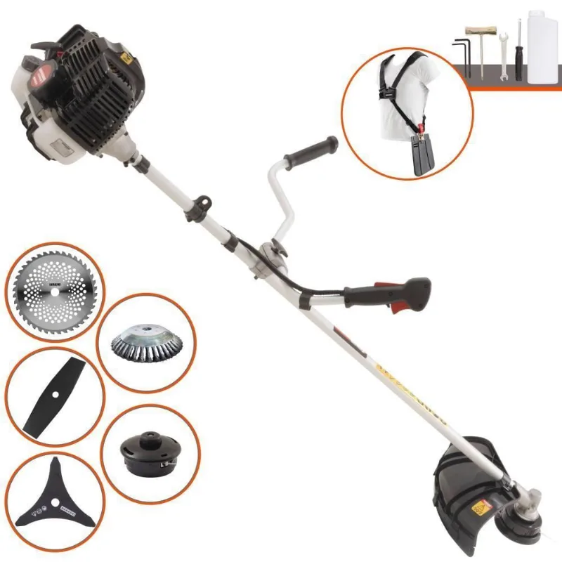 Roçadeira Profissional Lateral Kawashima Kw52le À Gasolina 52c 2,5hp 2t + Faca 2 Pontas 330mm + Faca 40 Dentes 255mm +