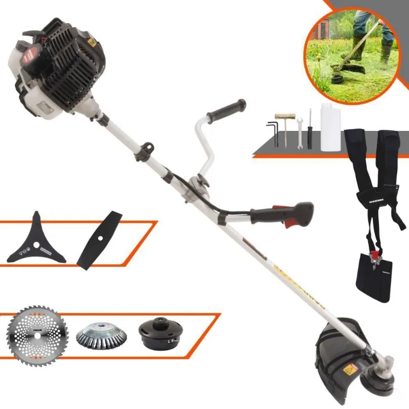 Roçadeira Profissional Lateral Kawashima Kw52le À Gasolina 52c 2,5hp 2t + Faca 2 Pontas 330mm + Faca 40 Dentes 255mm +