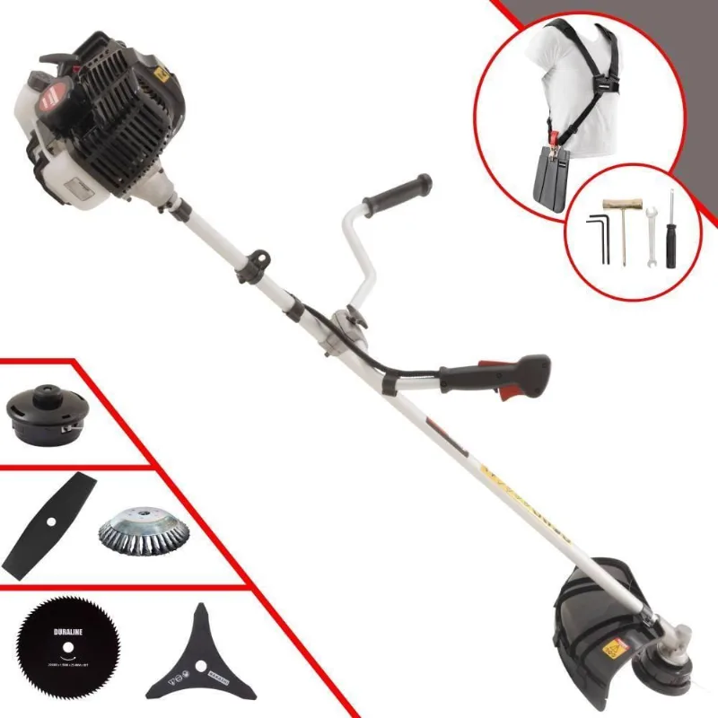 Roçadeira Profissional Lateral Kawashima Kw52le À Gasolina 52c 2,5hp 2t + Faca 2 Pontas 330mm + Faca 80 Dentes 255mm +
